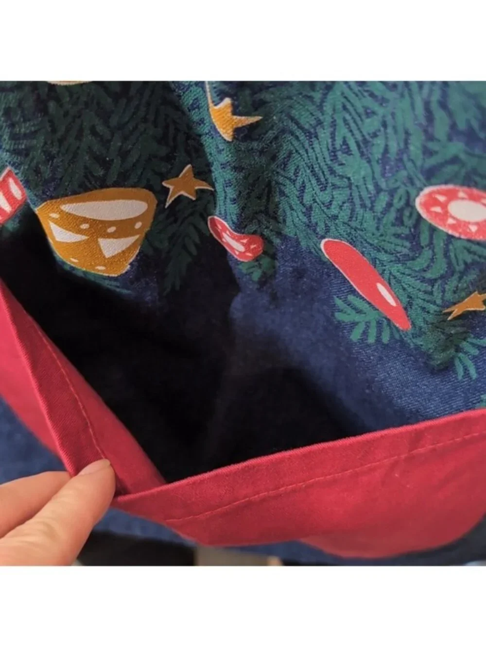 Hatley Festive Denim Apron Christmas Tree Pocket Kitchen Cooking Baking Blue